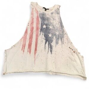 Truly Madly Deeply USA Distressed American Flag Crop Top Muscle Tee — LARGE